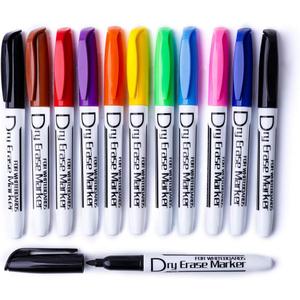 Volcanics Dry Erase Markers Low Odor Fine Whiteboard Markers Thin Box of 12, 10 Colors