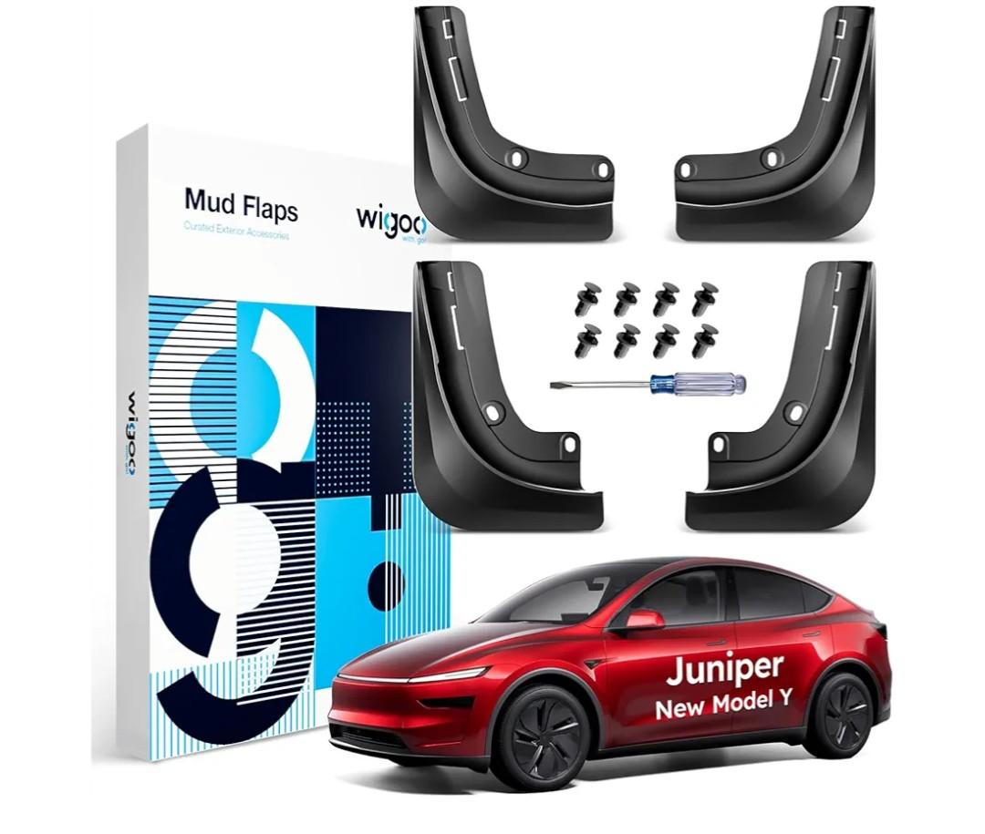 Wigoo 2025 New Tesla Model Y Juniper Accessories Mud Flaps [Stay Clean, Protect Paint] All Weather Guards Body Kits for Tesla New Model Y 2025 2026 Launch, Thicker Version (Set of 4)