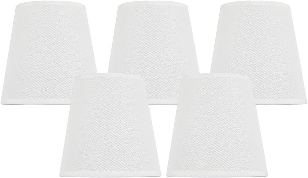 4x6x6 Inches White Chandelier Shades, 6 Inch Diameter, White Linen Fabric Lampshades, Perfect Covers for 5-Light Pendant Light and Wall Sconce, Clip On Bulb, E12 Lighting Socket(Large Size, Pack of 5) (Large White, 5Pack)