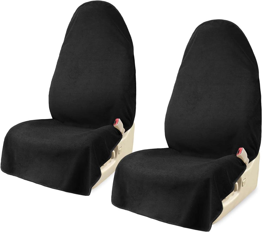 Car Seat Covers 2pcs Black Waterproof Towel Car Seat Cover Universal Fit for Most Trucks SUV Fitness Athletes Pets Gym and Water Sport