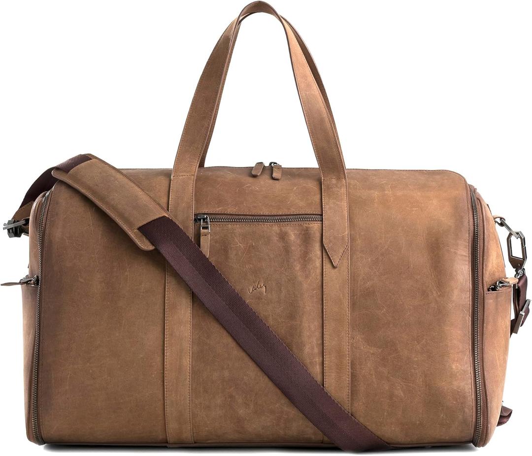 VELEZ Top Grain Leather Garment Bag For Men and Women | Travel Suitcase Luggage | Convertible Duffle Bags | Weekender
