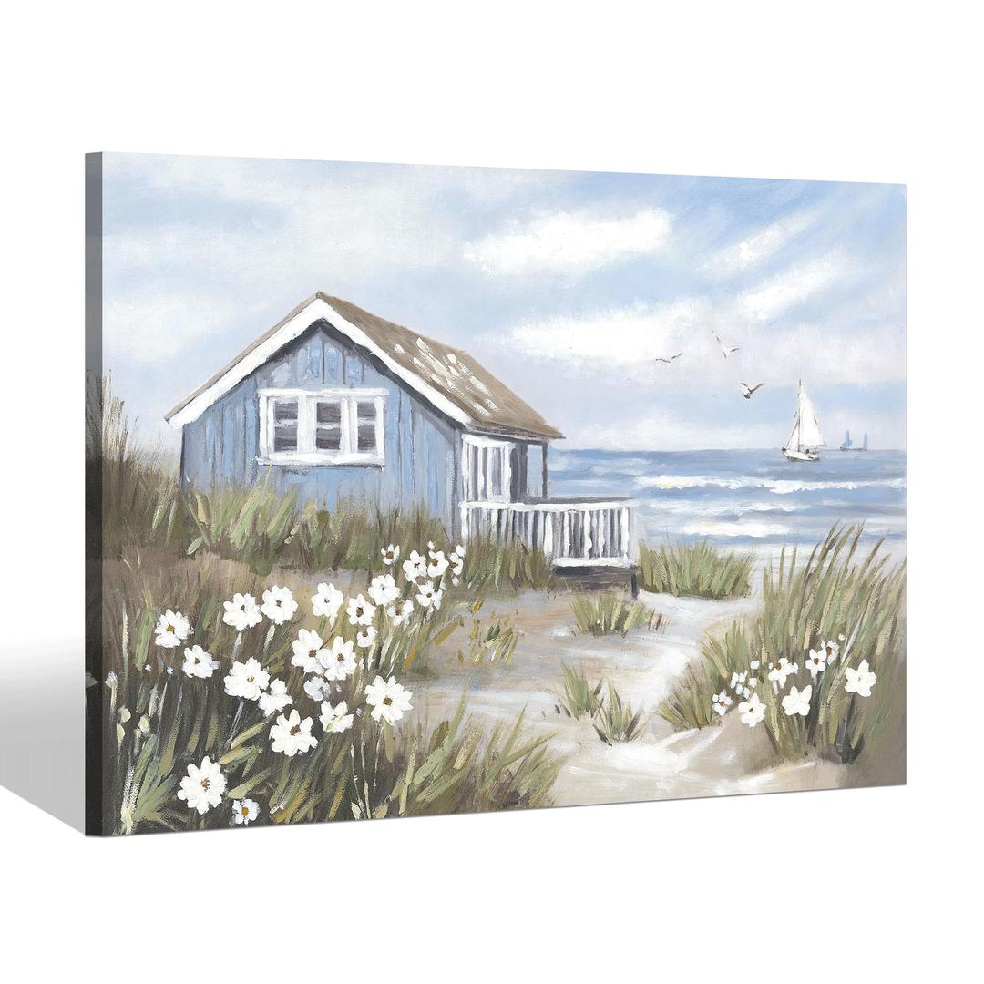 Sea Whisper Rustic Beach Canvas Wall Art: Large Abstract Coastal Pictures Seaside Cottage Prints Seascape Painting Ocean Sailboat Artwork for Bedroom 36"L x 24"W