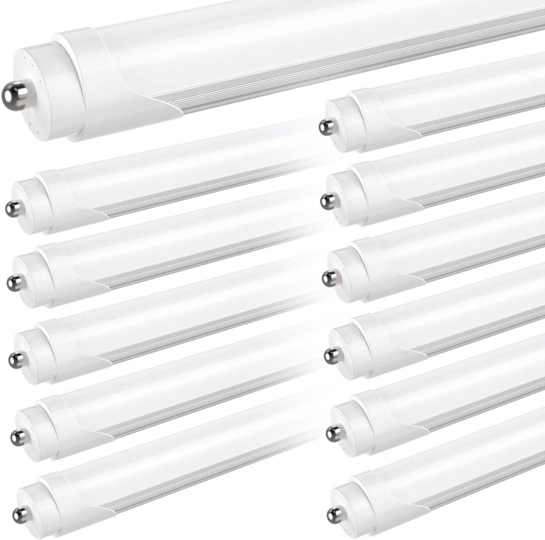 JESLED T8 T10 T12 8FT LED Tube Light Bulbs, 50W 6000LM, 5000K Daylight White, Single Pin Fa8 LED Replacement for Fluorescent Fixture, Frosted, Ballast Bypass, Warehouse Workshop Garage Lights 12-Pack (12 Count (Pack of 1))
