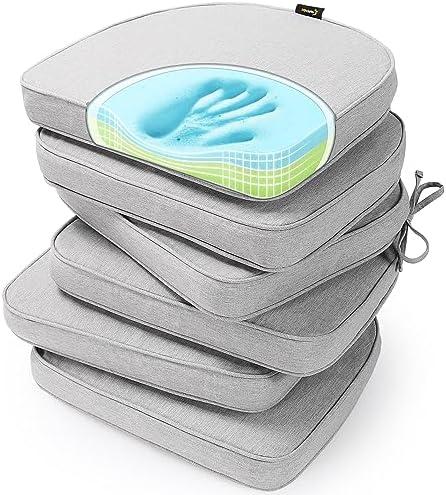 SUNROX Gel Memory Foam Chair Cushions, FadeShield Water-, Stain-Resistant Durable Reversible Seat Cushion Pads with Ties for Indoor/Outdoor Kitchen Dining Office, 17"x16", Set of 3 Heather Grey