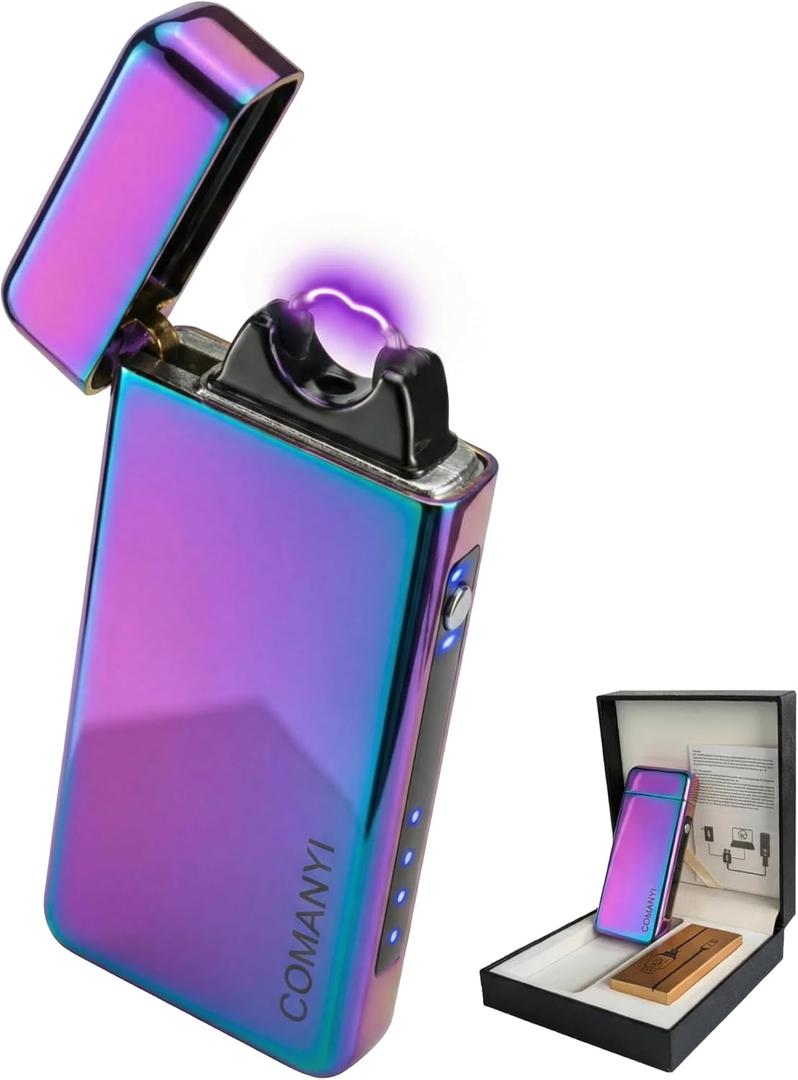 Electric Lighter USB Rechargeable Plasma Lighter, with Windproof High Power Arc Mirror-Polished Metal Ice Touch Surface, with Gift Box, for Outdoor Travel Grill BBQ Candle (Magic)
