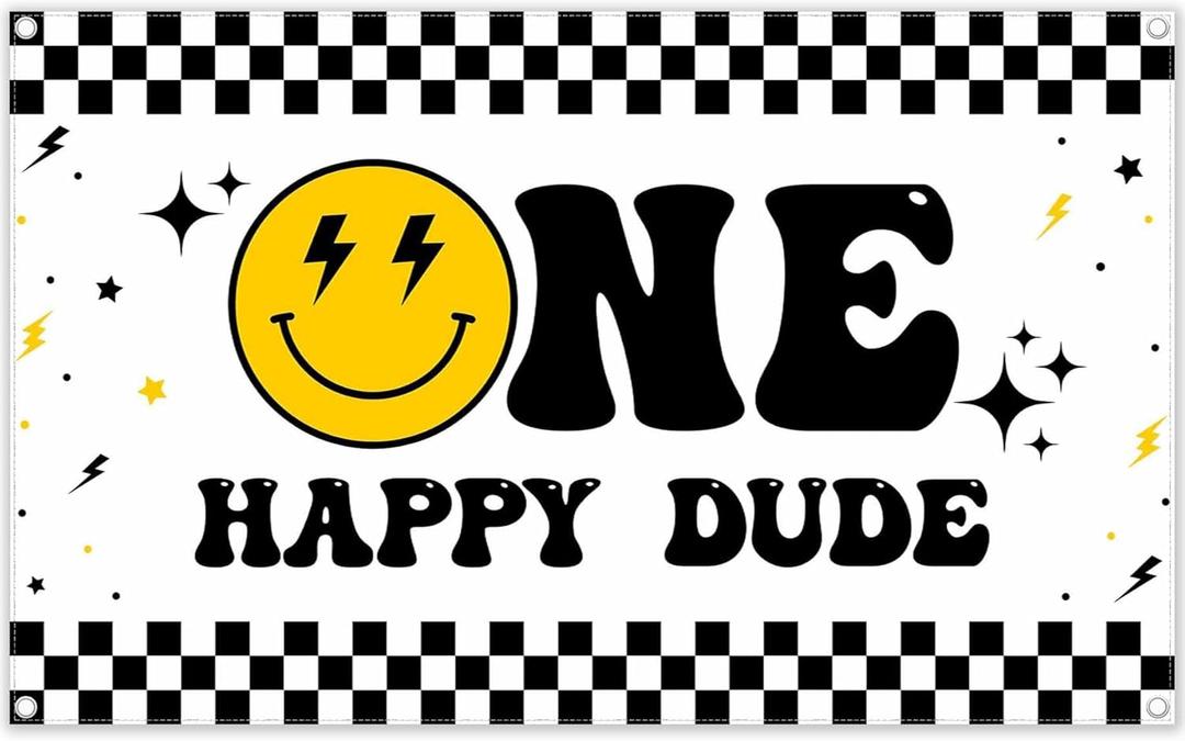 Fabric 72x43inch One Happy Dude 1st Birthday Backdrop Newborn Photography Background for Boys Girls Party Decorations Photo Banner Booth Props