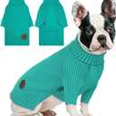 cyeollo Fleece Dog Sweaters for Medium Dogs Male, Stretchy Warm Turtleneck Doggy Clothes for Fall Winter Pullover Doggie Jacket Thermal Knit Pet Apparel with Sleeves, Aqua Green XL