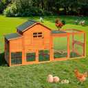 Large Wooden Chicken Coop Outdoor Duck House & 2 Wooden Eggs Run Cage Nesting Box Waterproof Asphalt Roof Ramp Removable Tray Wire Fence Poultry Pet Hutch for Backyard Small Animal Orange 79"