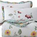 vctops 3-Piece Embroidered Floral Cotton Quilt Set Elegant Reversible Lightweight Soft Bedspread Coverlet with 2 Pillow Shams (Floral, Oversize Queen)