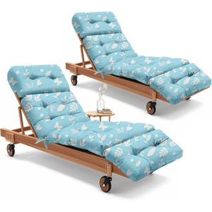 2 Pcs Outdoor Chaise Lounge Chair Cushion 75.1 x 22.8 x 4.7 Inches 100% Waterproof Replacement Cotton Patio Pool Lounge Chair Cushion for Outdoor Furniture with Ties, Blue Daisy