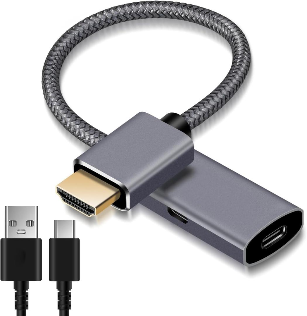 HDMI Male to USB-C Female Cable Adapter with USB C Power Cable,Uni-Directional HDMI (source) to Type C 3.1 (display) Converter,4K 60Hz Thunderbolt 3 Adapter for MacBook Pro,Microsoft Surface,Xreal Air