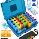 Monthly Pill Organizer 3 Times a Day, FRIWOLE Medicine Box with Portable Weekly Pill Bag, Pill Taker Remover, Pill Cutter and 2 Sticker (Blue, 3 Times a Day)