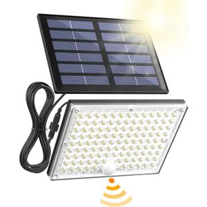 SUPERDANNY Solar Motion Sensor Outdoor Flood Lights with 113 Bright LEDs, Dusk to Dawn Outside Flood Lights with 16ft Cable IP65 Waterproof, Security Light for Garden Barn Porch 1 Pack (Black)