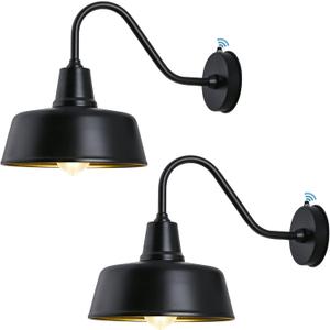 Naurham Barn Lights Outdoor Gooseneck Lighting, Dusk to Dawn Black Exterior Barn Lights for House, Farmhouse Wall Lighting Fixtures with Sensor for Porch Garage (2, 11" Diameter)