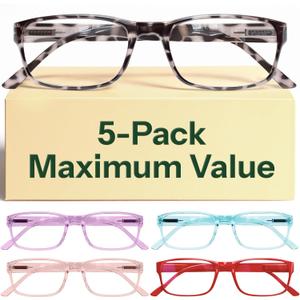 Gaoye Reading Glasses Blue Light Blocking, Spring Hinge Readers for Women Anti Glare Filter Lightweight Eyeglasses (5-Pack Mix Color 2, 2.5)