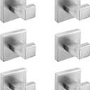 Nolimas Towel Hook Stainless Steel Bathroom Rustproof Clothes Towel Coat Hook Wall Mounted Square Toilet Kitchen, Heavy Duty Door Hanger, 6 Pack, Brushed Nickel