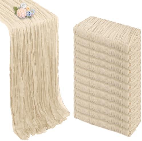 12 Pack Green Cheesecloth Table Runner 10ft Boho Gauze Fabric Cheese Cloth Table Runner 35 x 120 Inch Rustic Sheer Runner for Romantic Wedding Decor Baby Shower Party Table Centerpiece Decoration