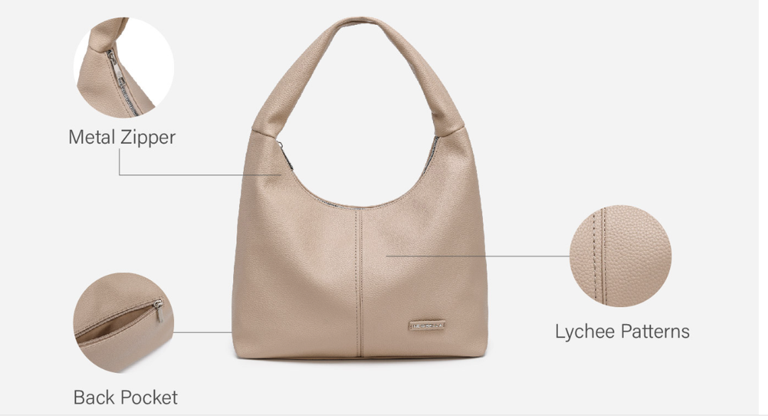 Hobo Purse, PU Leather Shoulder Bag, Tote Handbag for Work and Travel Apricot