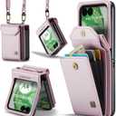 ASAPDOS Crossbody Case Compatible with Moto Razr+ Plus 2024/2025,Retro PU Leather Strap Wristlet Flip Case with Magnetic Closure and Card Holder for Men Women Rose Gold