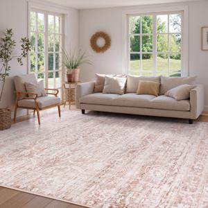 Lahome Pink Area Rugs 8x10,Washable Boho Living Room Rugs,Floral Large Area Rugs Non-Slip Soft Bedroom Rug 8x10 Under Bed Baby Girl Nursery Rug for Dining Room Table Office Aube (Pink,8'X10')