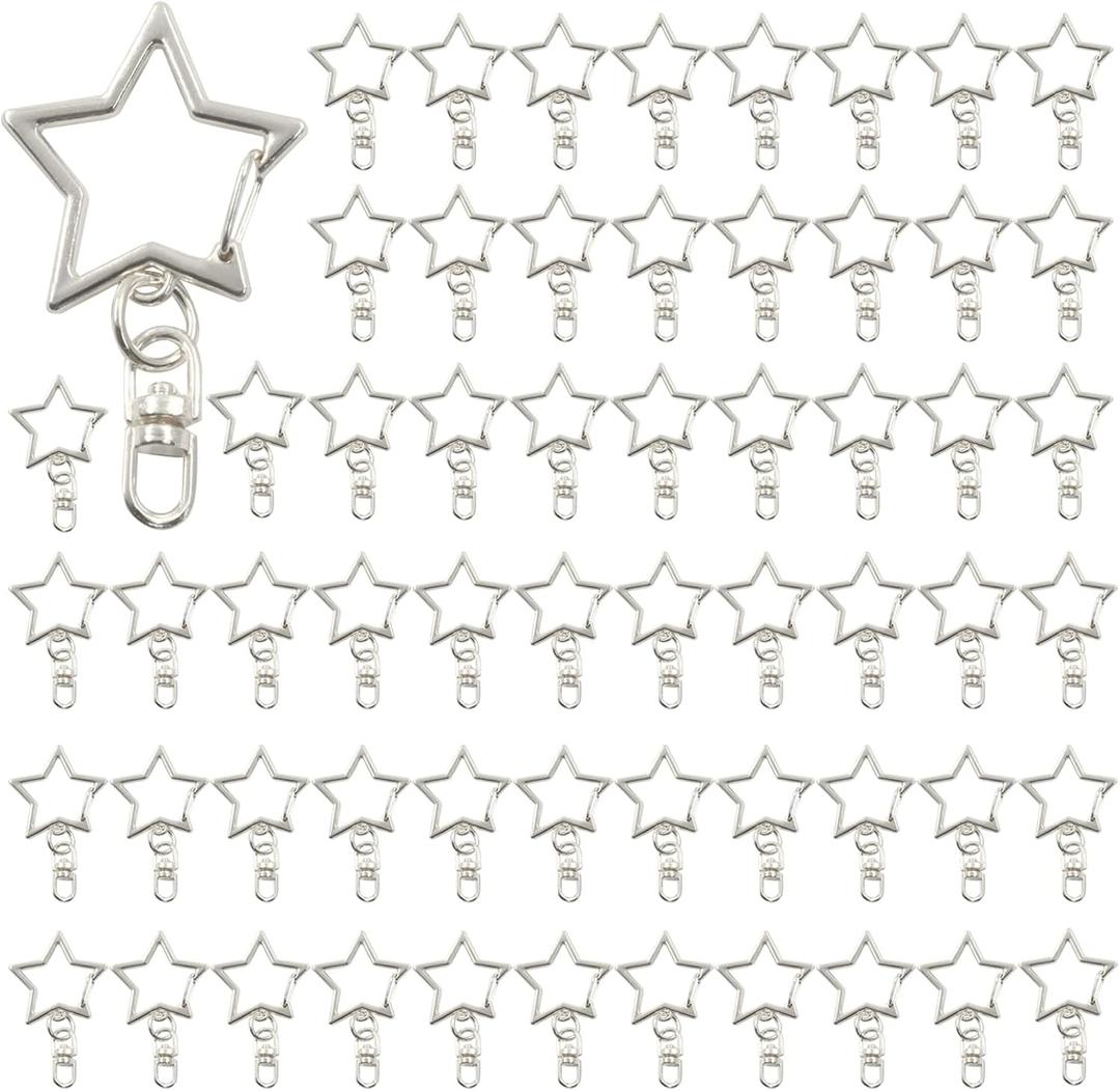 Murtenze 60 Pcs Gold Star Shaped Keychain, Metal Swivel Clasp Spring Snap Hook Chain Hanging Buckle for DIY Crafts, Keychain Makers
