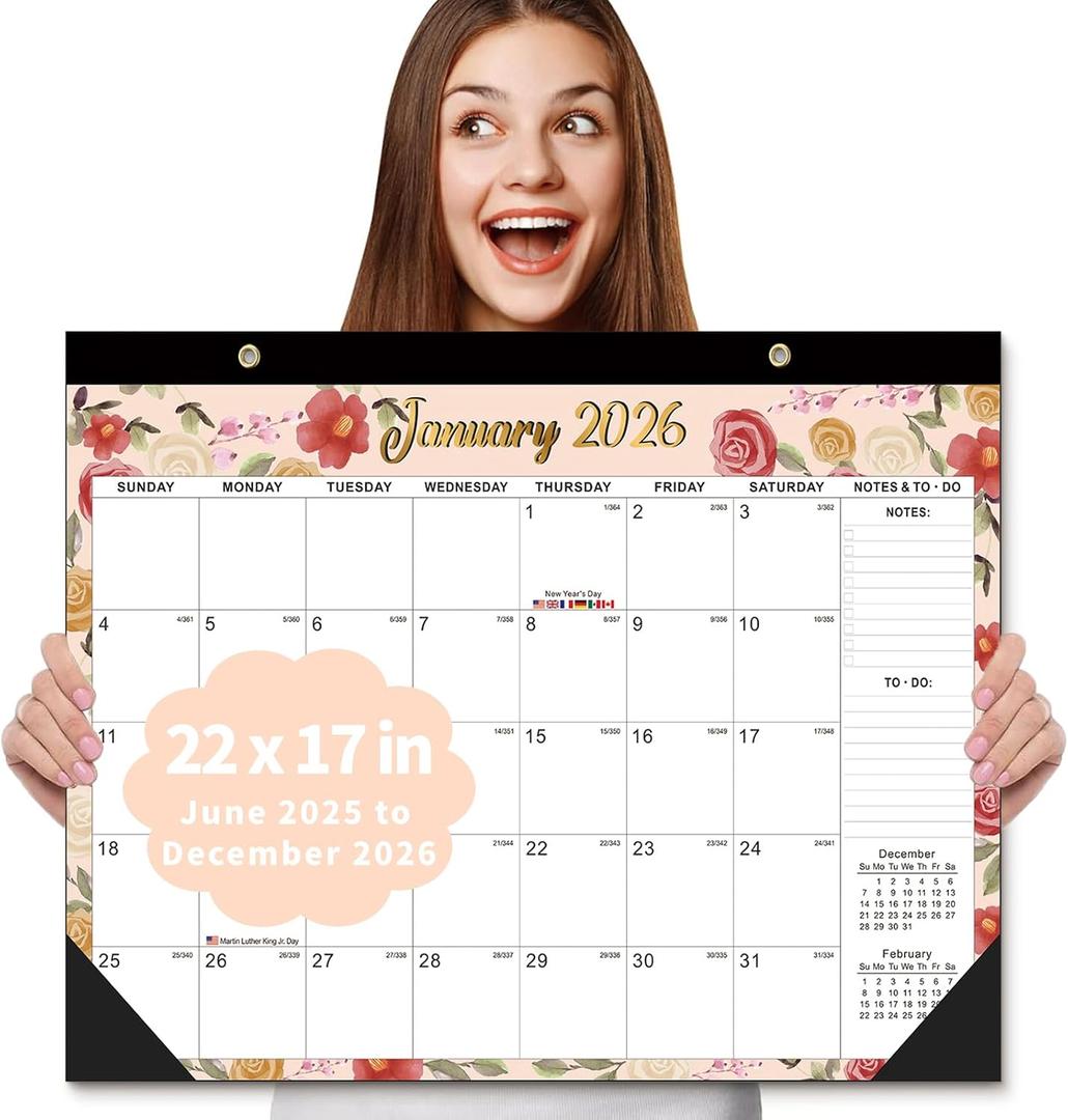 Desk Calendar 2025-2026, AgePlace Large 22" x17" Wall Calendar 2025 Covers June 2025 - December 2026, Monthly Desktop Calendar with Different Watercolor Artwork for Each Month for Home & Office School