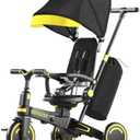 WinHope 9-in-1 Push Tricycle for Toddlers 1-3 Years | Convertible Kids Trike with Adjustable Parent Handle & Safety Harness, Lightweight Foldable Design + Storage Basket for Boys & Girls (Black)