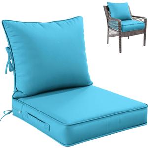 Premium Outdoor Seat Cushion Chair Cushions for Patio Furniture 22 L X 24 W X 4 H Waterproof & Fade Resistant Deep Seat and Backrest Cushion Set with Removable Covers for Chair, Sofa