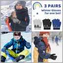 MIG4U 3 Pairs Kids Winter Magic Gloves for Boys and Girls, Warm Knit Children Cold Weather Glove Napping Liner (6-10 years, Stripe Series)