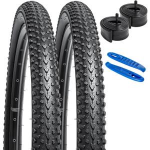 YUNSCM 2-PCS 26" Mountain Bike Tires 26x2.125/57-559 60TPI and 26" Bike Tubes Schrader Valve Compatible with 26x2.0 26x2.10 26 x 2.125 26x2.15 Bike Bicycle Tires and Tubes (Y-367)