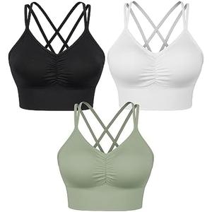 VEQKING Women Strappy Sports Bra Cross Back Medium Supports Seamless Removable Padded Yoga Bra for Workout Fitness 2  Pack, M