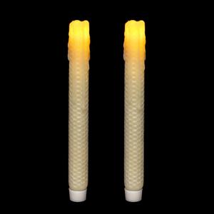Taper Candles-Led Melted Dripping Honeycomb Flickering Flameless Candles with Timer,9 inch Tall,Ivory,Pack of 2