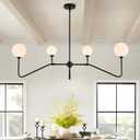 White Glass Globe Black ChandelierLinear Kitchen Island Lighting FixtureModern Sputnik Chandeliers for Dining RoomHeight Adjustable