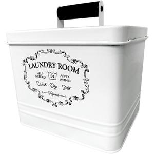 Nine Royal Laundry Detergent Container - Dryer Sheet Holder- Laundry Room Storage Box- Farmhouse Laundry Room Decor, Vintage Style - Metal Bin with Retro Lettering sign, Distressed Finish