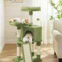 Feandrea Cat Tree, 45.3-Inch Cat Tower, Plush Condo with Scratching Post, Ramp, Perch, Spacious Cave, for Small Space, Grass Green UPCT141C01