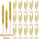 FillTouch 60 Pcs Gold Candlestick Holders with LED Flameless Candles Bulk Includes 30 Metal Candle Holders and 30 Battery Operated Candles for Wedding Table Centerpieces Home Decor(Gold)