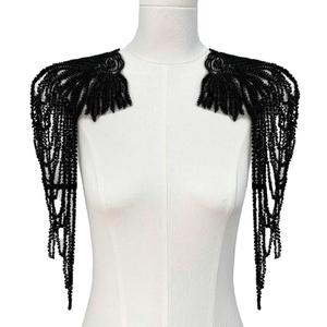 Sequin Bead Tassel Shoulder Clothing Accessories/European and American Retro Dress Gorgeous Decorative Accessories (Black)