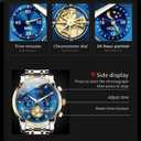 OLEVS Mens Watches Chronograph Watch Luxury Dress Stainless Steel Waterproof Watches for Men Moon Phase Luminous Business Calendar Wrist Watch Blue/Black/Green/Gold/Face