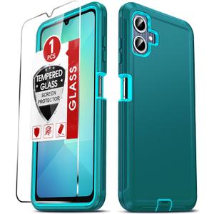 LeYi Compatible for Samsung Galaxy A06 Phone Case:NOT FIT A05 with Tempered Glass Screen Protector, 3 in 1 Rugged Cover, Military Grade Shockproof Cell Phone Android Funda para AO6 A 06, Teal Blue