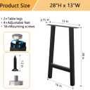 Metal Table Legs, Black Set of 2, 28H x 16W, 28 IN