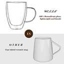 4-Pack 12 Oz Double Walled Glass Coffee Mugs with Handle, Insulated Layer Coffee Cups, Clear Borosilicate Glass Mugs, Gift for Cappuccino,Tea,Latte,Espresso,Hot Beverage,Wine, Microwave Safe, Set of 4