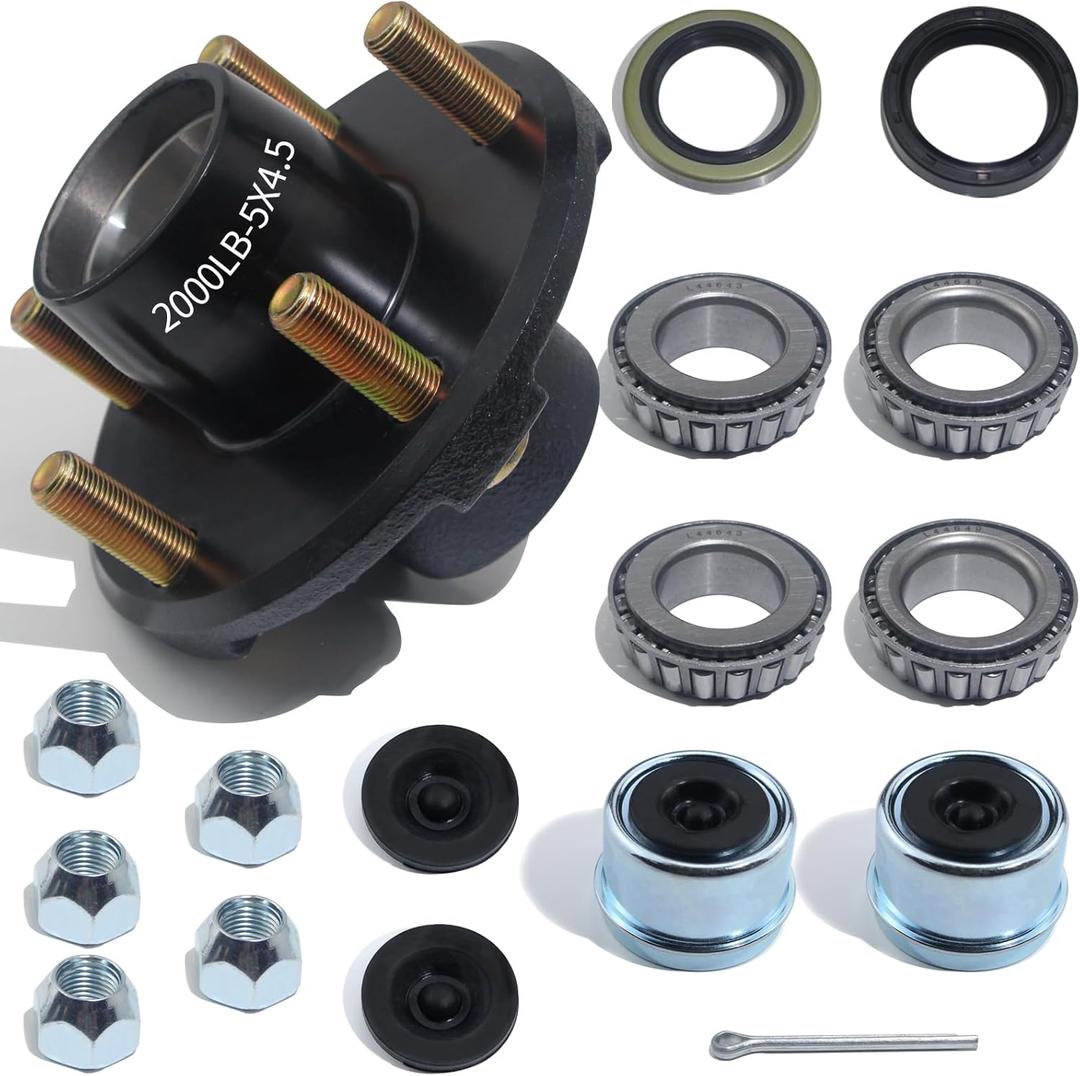 Trailer Hubs Kit 5 Lug 4.5 for 2000Lb 5x4.5 Trailer Axle Kit Fits 1" and 1-1/16" Straight Spindle 1 Set