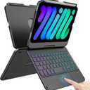 FUWANG Touchpad Keyboard Case for iPad mini 7 A17 Pro 2024 & Mini 6th Generation 2021 8.3 inch - 360 Swivel 7 Color Backlit Keyboard for iPad mini 7th 6th Generation with Pencil Holder, Black