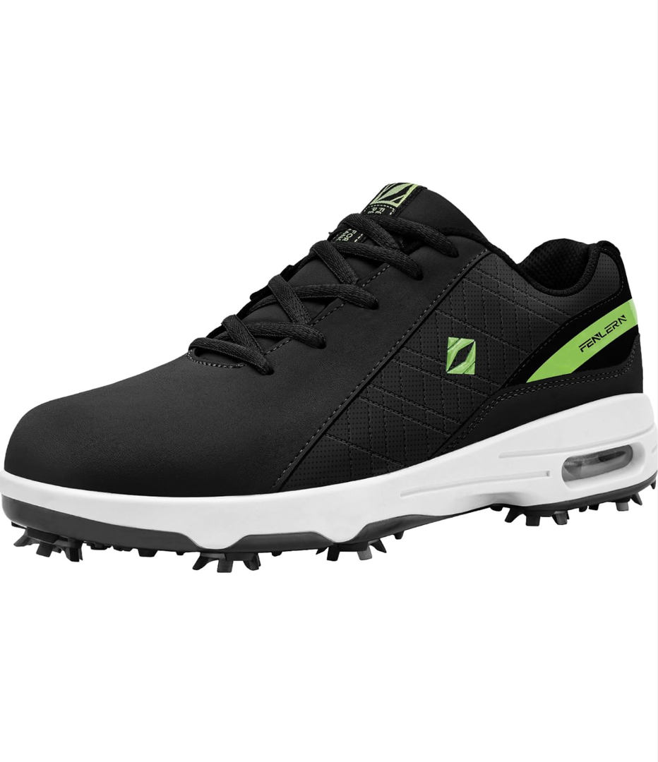 FENLERN Golf Shoes Men, Spiked, Waterproof Leather Upper, Cushioning F006 Size 12