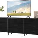 DUMOS TV Stands for Living Room Furniture with 9 Fabric Drawers, Long Entertainment Center Up to 75 Inch TV, Media Console Table with Storage for Bedroom, Adjustable Feet, Black (62.7"*13.6"*26.5")