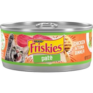 Purina Friskies Wet Cat Food Pate, Chicken and Tuna Dinner - (Pack of 24) 5.5 oz. Cans, Expiry: 05/2028