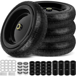 13 Inch Flat Free Wheels Tires 4.00-6 Solid Replacement with Universal 5/8" Axle Bore Hole, 16 Spacers and 8 Pins, for Wheelbarrow, Garden Wagon, Hand Truck, Trolley, Lawn Mower, 4 Pack