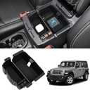 ZZEQYG Center Console Organizer Compatible with Jeep Wrangler JL JLU 2018-2024 and Jeep Gladiator JT 2020-2024 Accessories, Armrest Insert Tray Storage Coin Holder (Black)