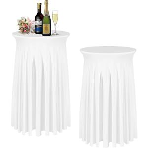Cocktail Table Covers - 2 Pack 32"x 43" White Cocktail Table Tablecloth with Natural Wavy Round Skirt for Bar Wedding Party Banquet
