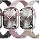 3 Pack Slim Metal Loop Compatible with Apple Watch Band 41mm 40mm 38mm 46mm 45mm 44mm 42mm 49mm Women Men, Thin Stainless Steel Magnetic Strap for iWatch Bands Series 10 9 8 SE 7 6 5 4 3 2 1 Ultra (Black/Rose Pink/Starlight)
